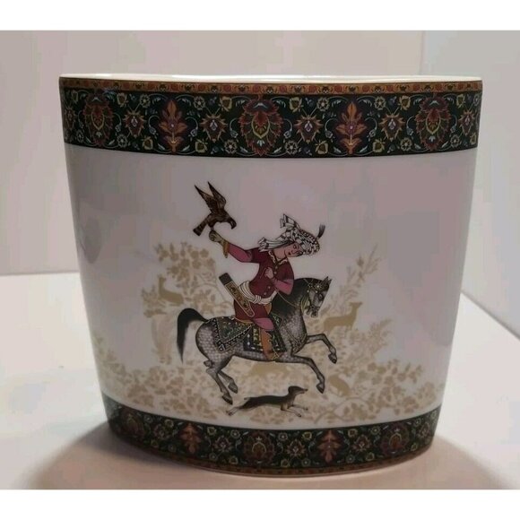 Vtg PT Tirschenreuth Bavaria Cavallo Oval Vase/Planter Man on Horse with Dog - Picture 4 of 14